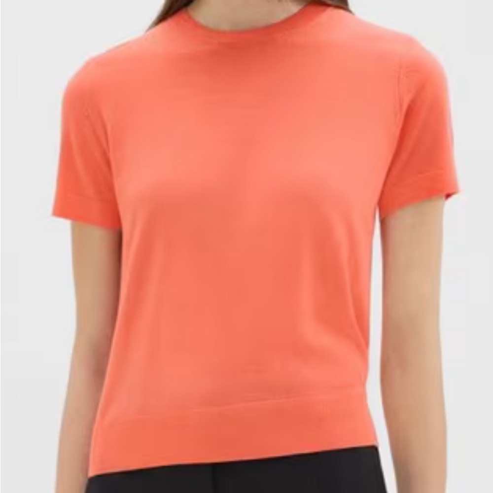 Theory Sweater Short Sleeve Tee in Regal Wool XXL in Bright Orange Coral